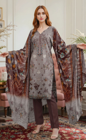 Bana Dora Emb 3pc Bareeza Lawn V-2524