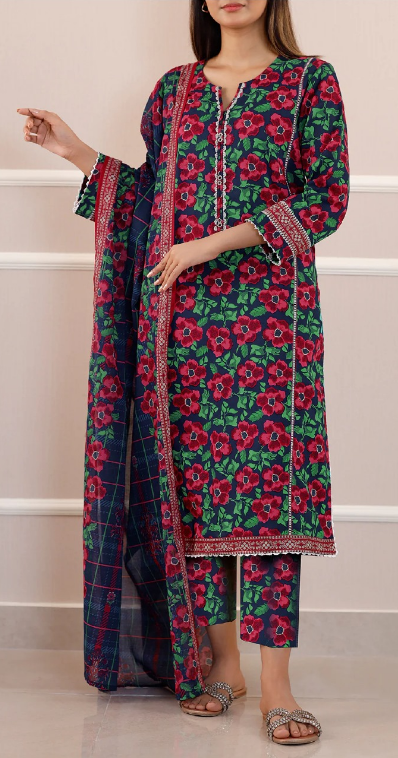 Printed Fancy 3pc Saya Lawn 25152