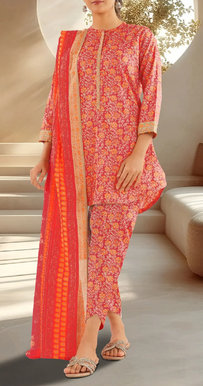 Printed Fancy 3pc Saya Lawn 25268