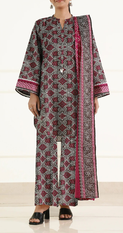 Printed Fancy 3pc Saya Lawn 25268