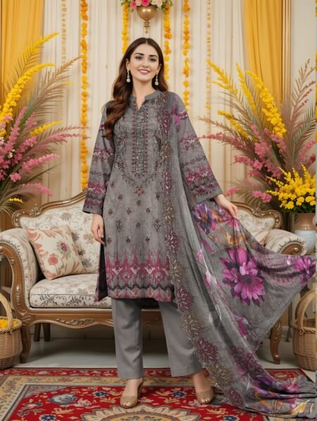 Emb Print 3pc Munarq By ND Lawn V-2531